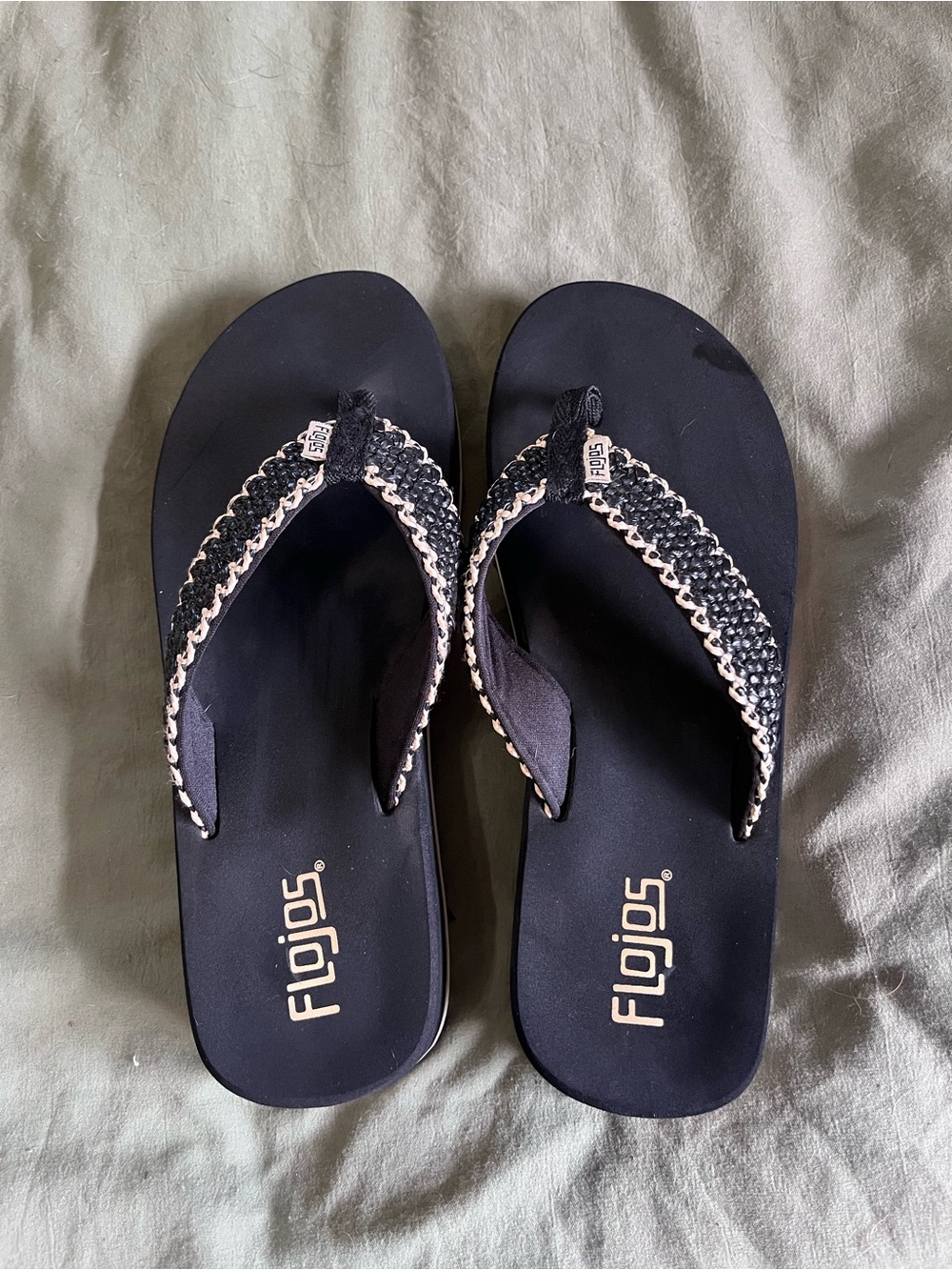 Flojos Black Braided-Trim Cushion Flip Flops
